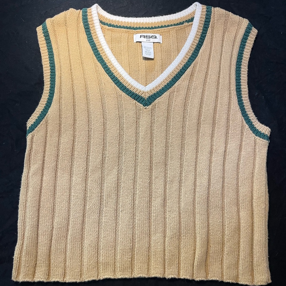 RSQ Tan and Green Knit Vest